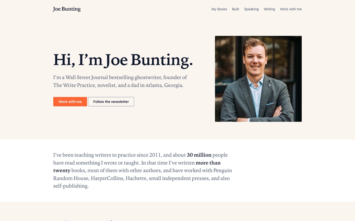 The joebunting.com homepage
